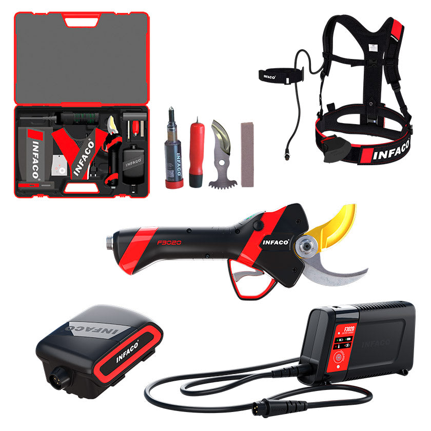 electric garden scissors INFACO F3020 Professional battery powered pruning shear Medium head complete set