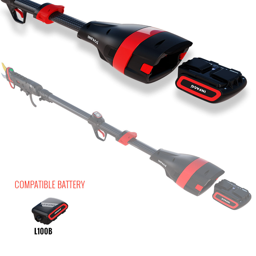 INFACO carbon fiber extension pole with snap-in battery option for F3020 pruning shear