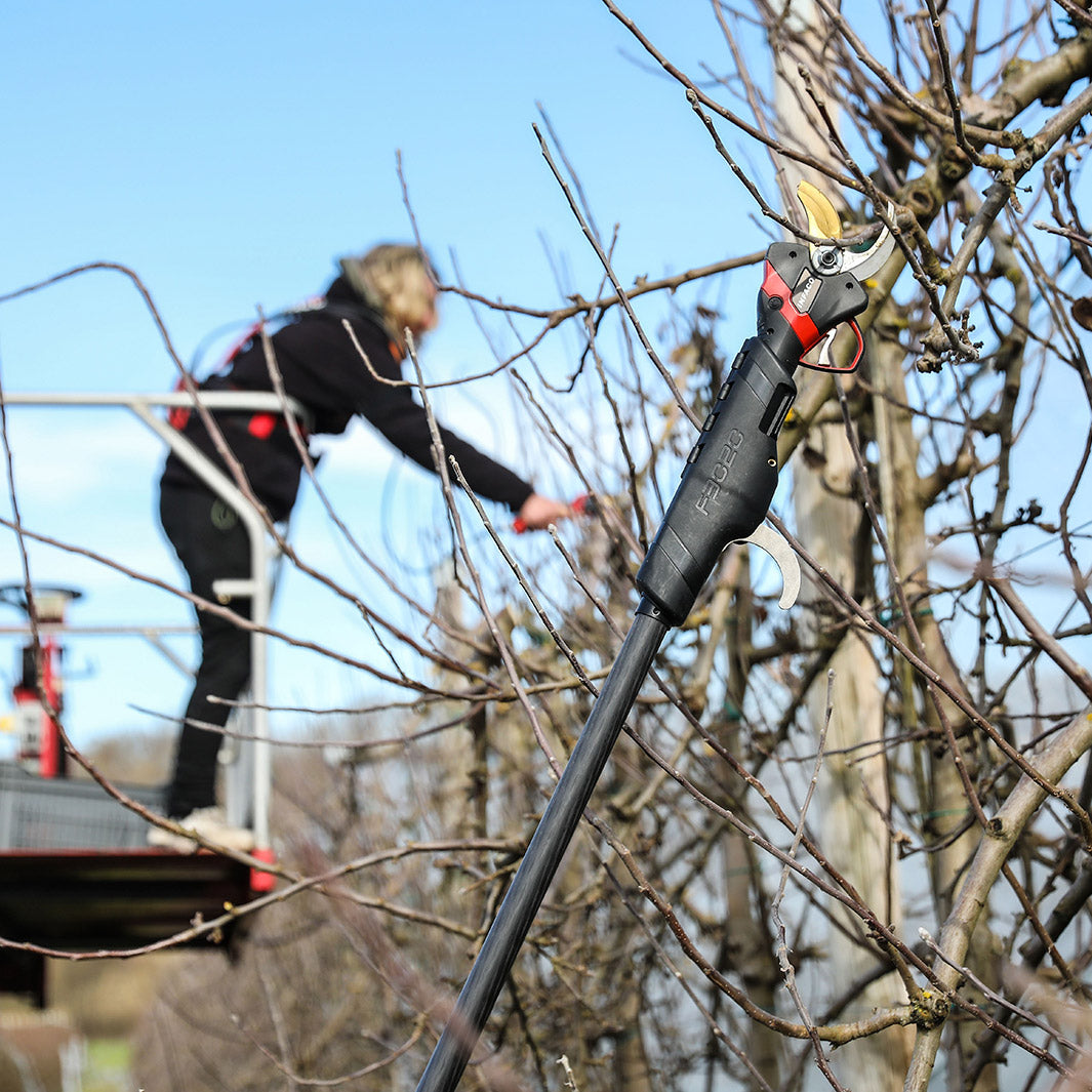 INFACO carbon fiber extension pole with snap-in battery option for F3020 pruning shear